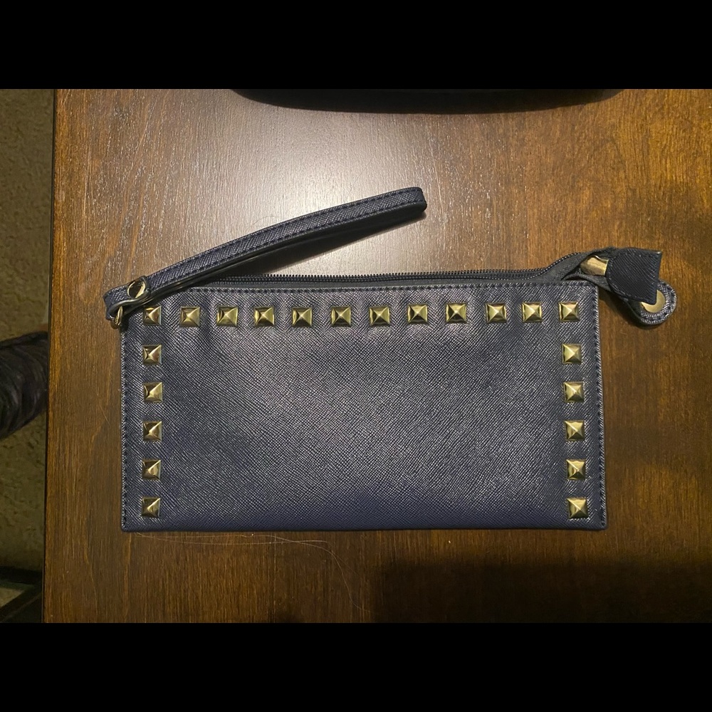 Blue wristlet with gold studs